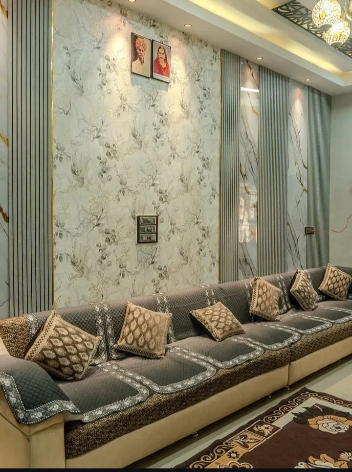 Living room PVC wall panel installation service in Lucknow modern interior design