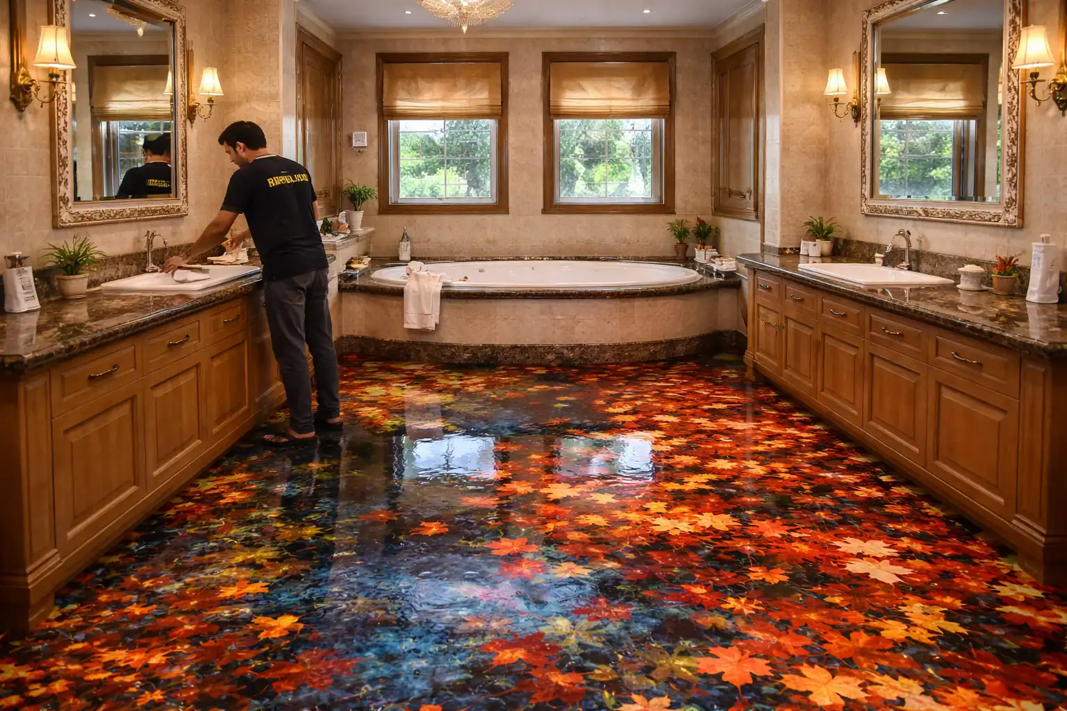 Custom graphic 3D flooring installation in Lucknow for showroom and commercial interiors