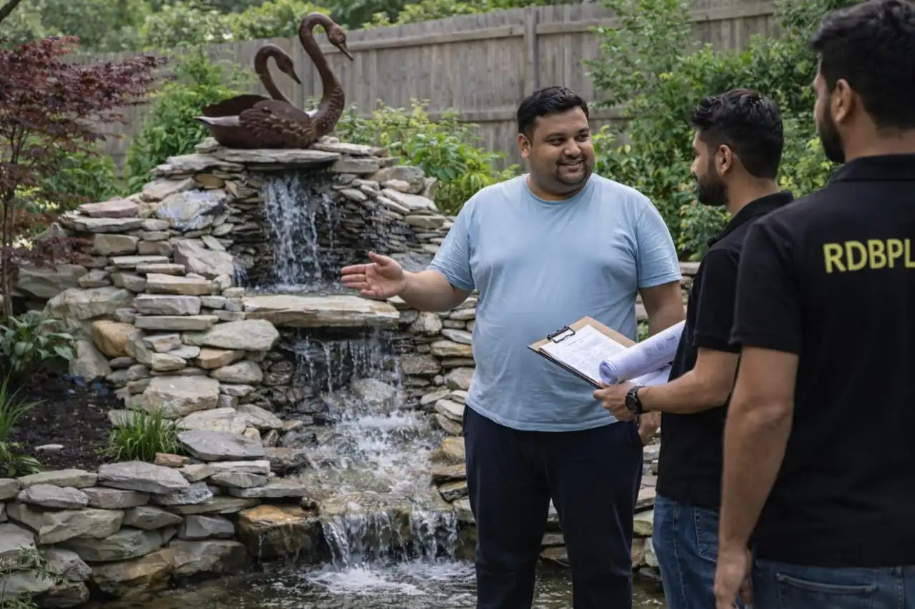 Artificial waterfall construction service in Lucknow for gardens and pool landscaping