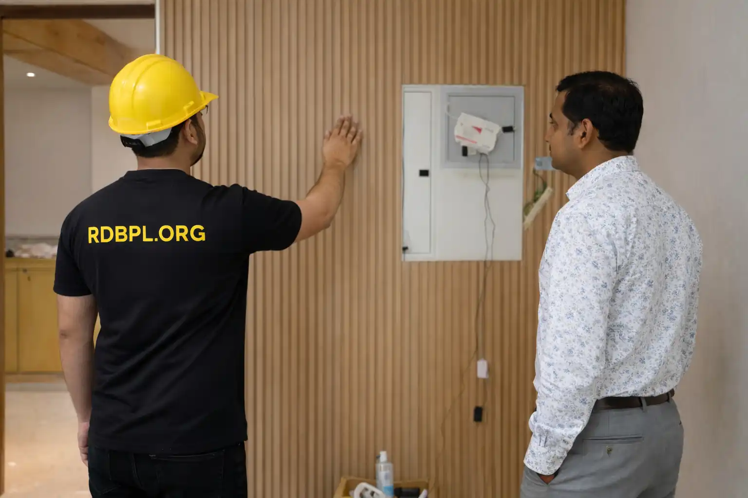 Wooden finish PVC wall panel installation service in Lucknow for interior wall cladding