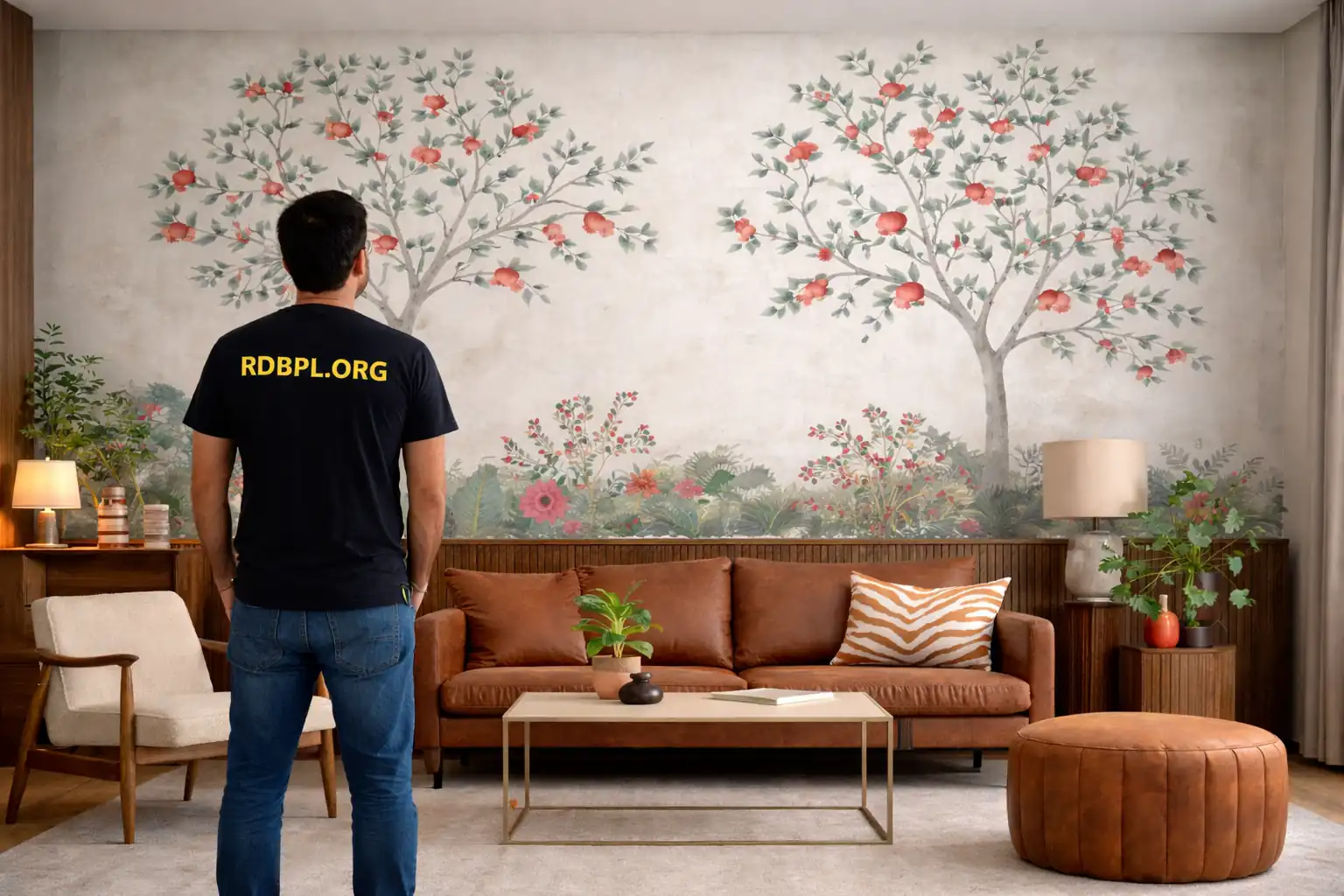 Floral designer wallpaper installation in Lucknow for bedroom and living room interiors